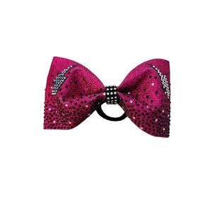 Girls Oversize Hair Bow 6.5" Elastic Ponytail Holder Glitter Hot Pink Lightning